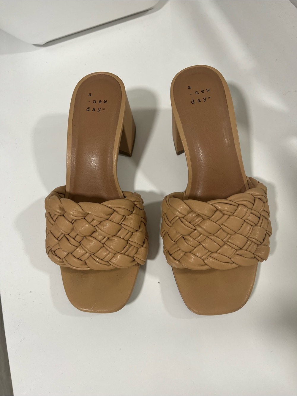 a new day Tan Braided Slide Mule with Block Heel